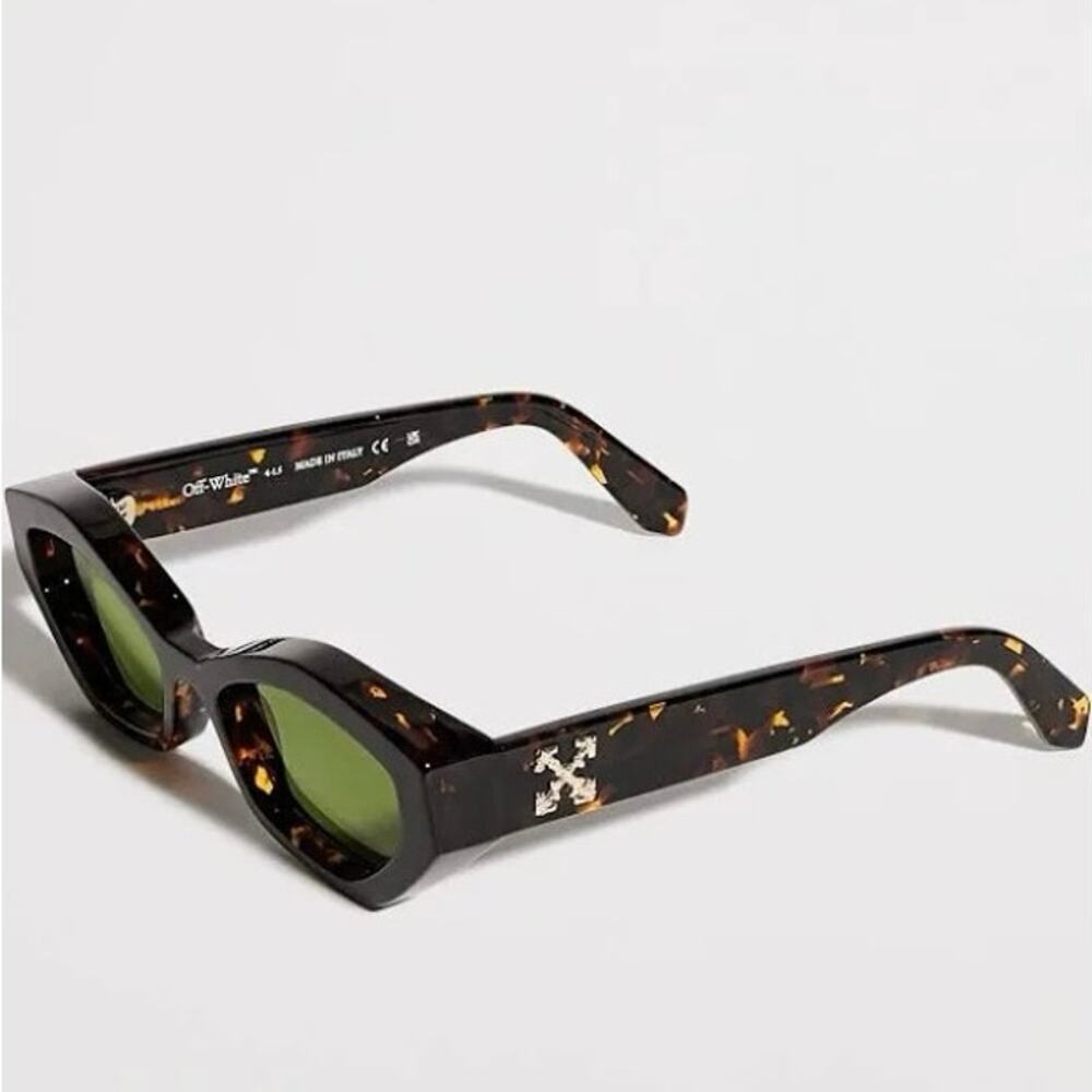 Off-White Hilo Geometric Sunglasses Havana Tortoise Green Lens Italy NEW/NIB!!‎